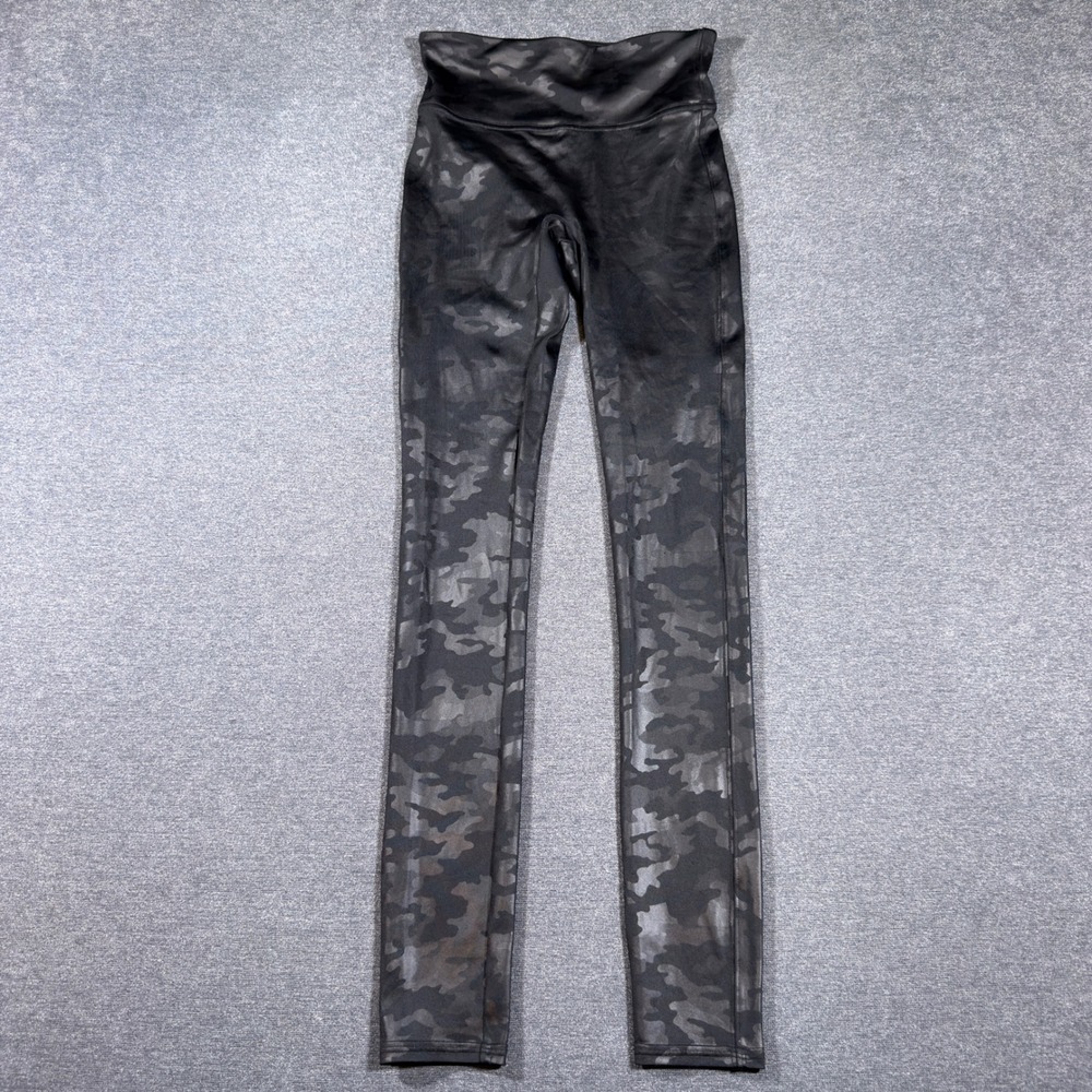 Spanx Leggings Women XS Black Camo High Waist Tummy Compression Performance